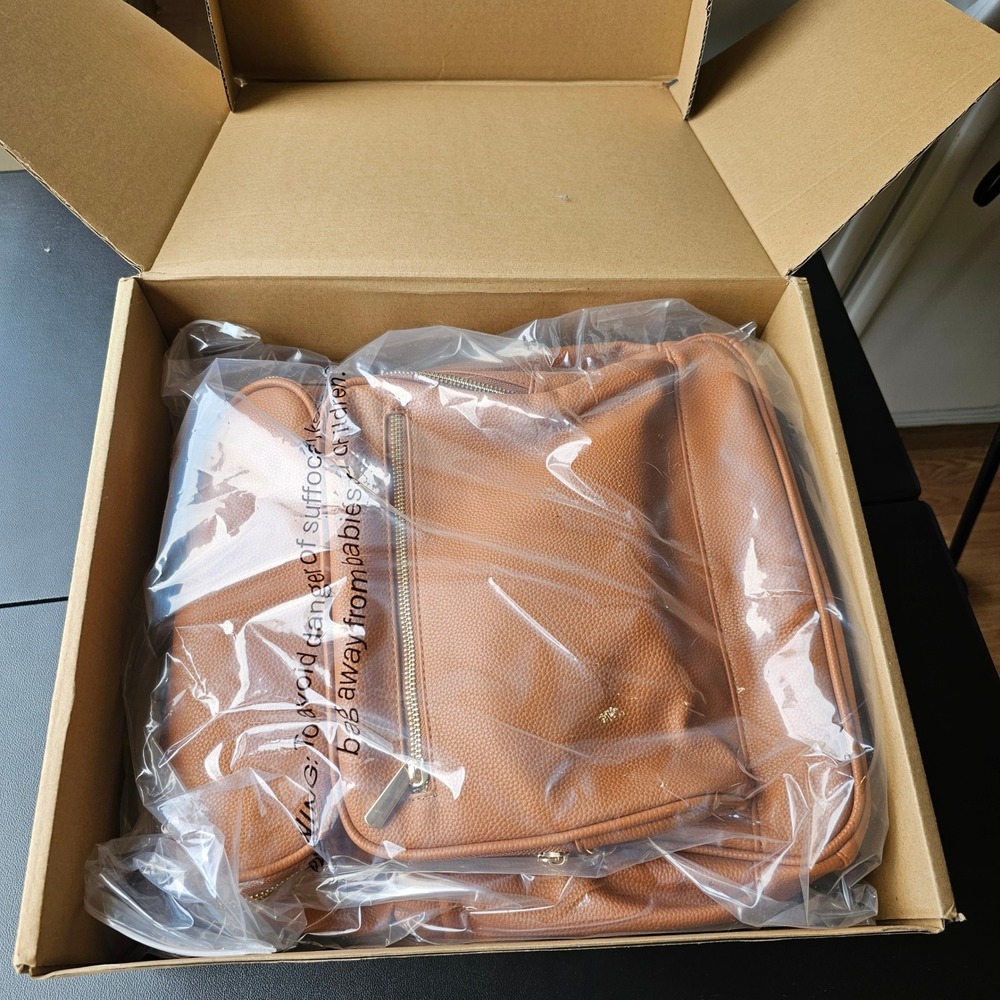 Kovale Collective Tan Vegan Leather Diaper Bag Backpack with 5 Accessories New - Picture 6 of 16